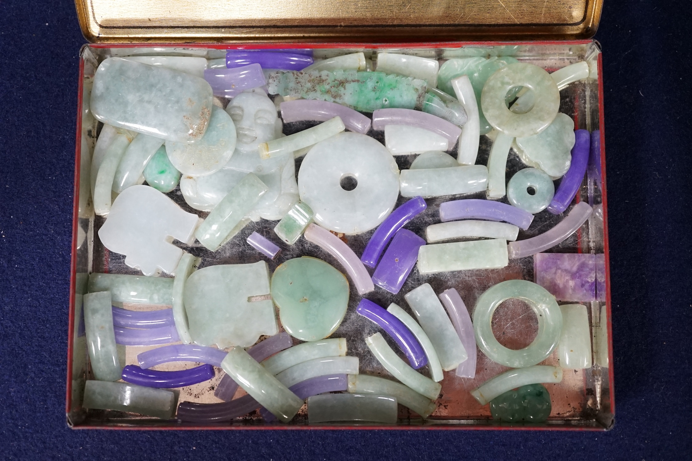 A small collection of mainly green hardstone carvings, etc. Condition - poor to fair